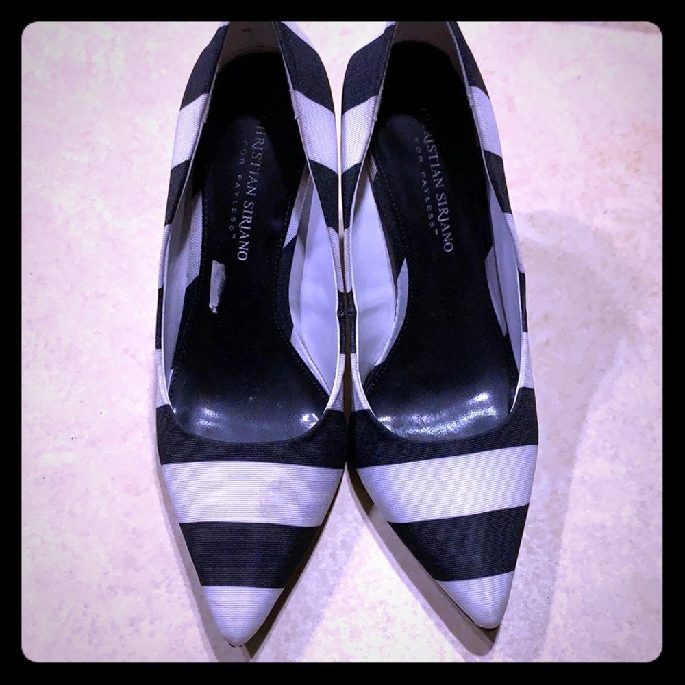 Black and white stripe stilettos